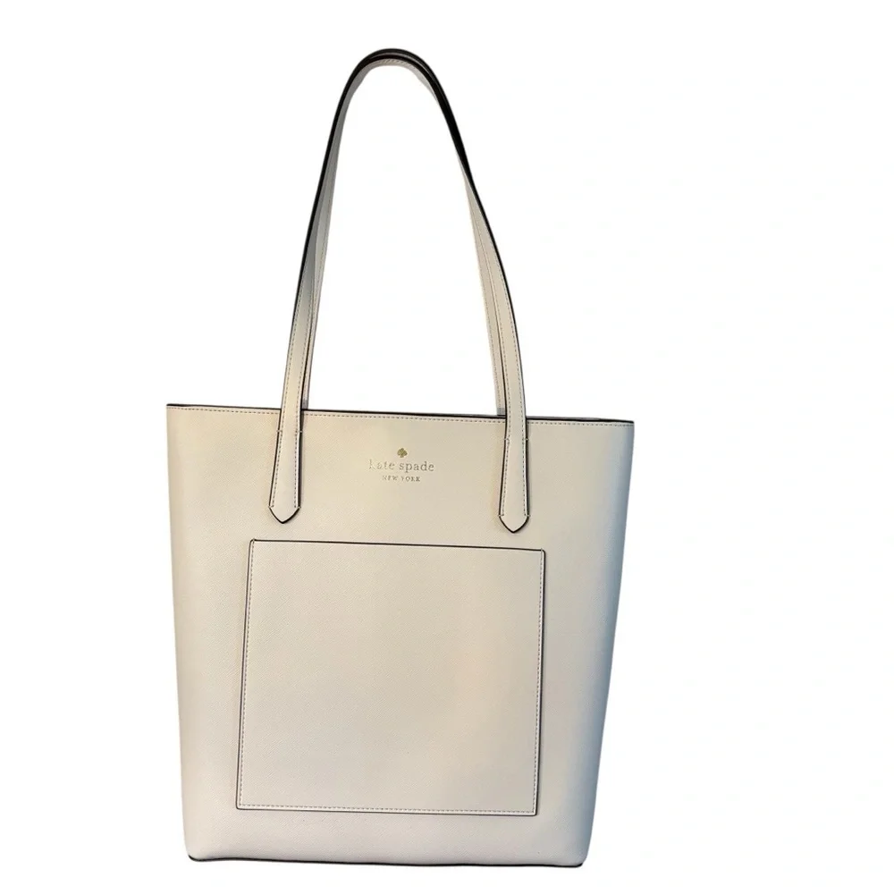 NWT Kate Spade Tote Parchment White Bag Saffiano PVC Daily K8662 Gold Logo NEW